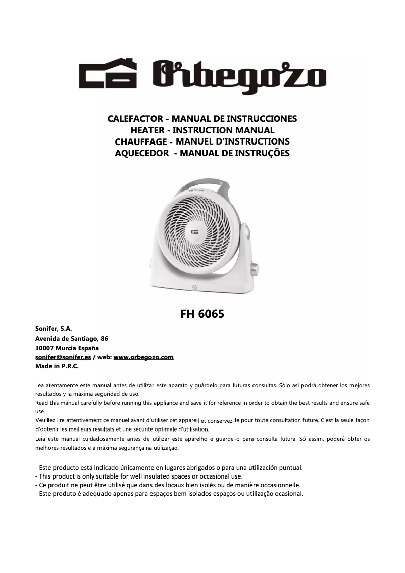 Page n°1 - Manuel utilisateur Orbegozo FH 6065