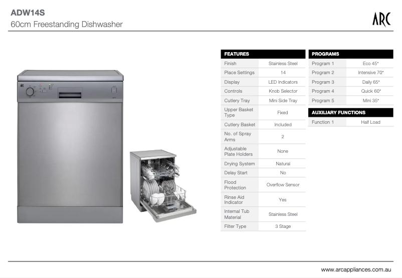 Page 1 de la notice Fiche technique ARC ADW14S