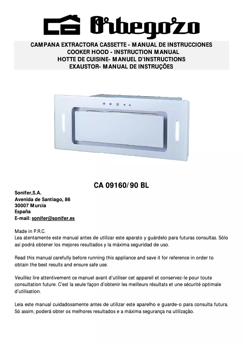 Page n°1 - Manuel utilisateur Orbegozo CA 09160 BL