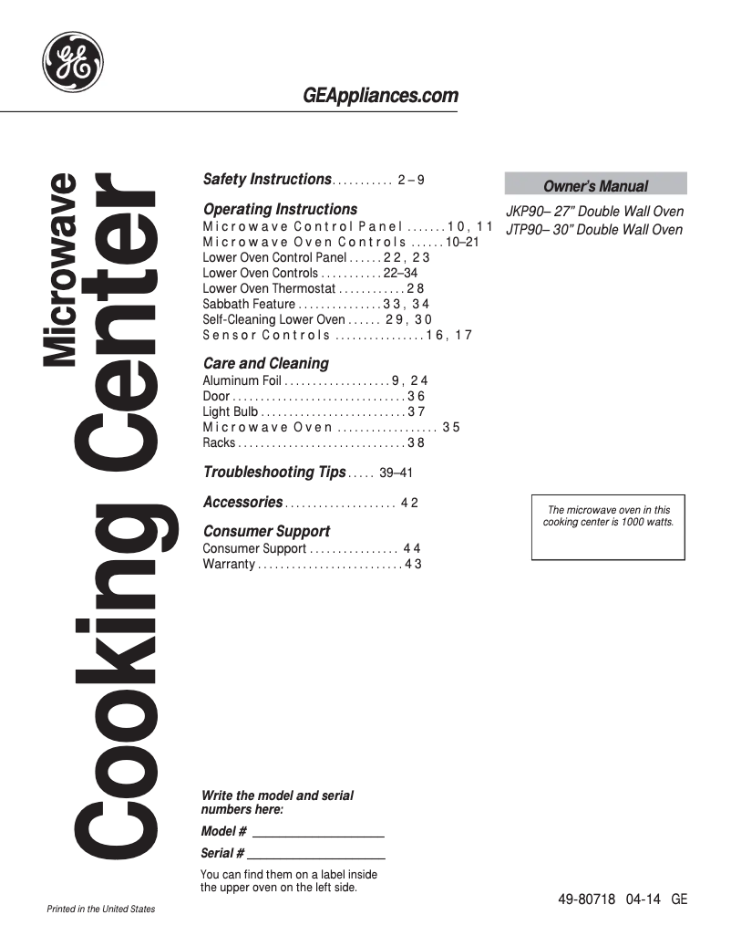 Image de la première page du manuel de l'appareil JKP90DPBB
