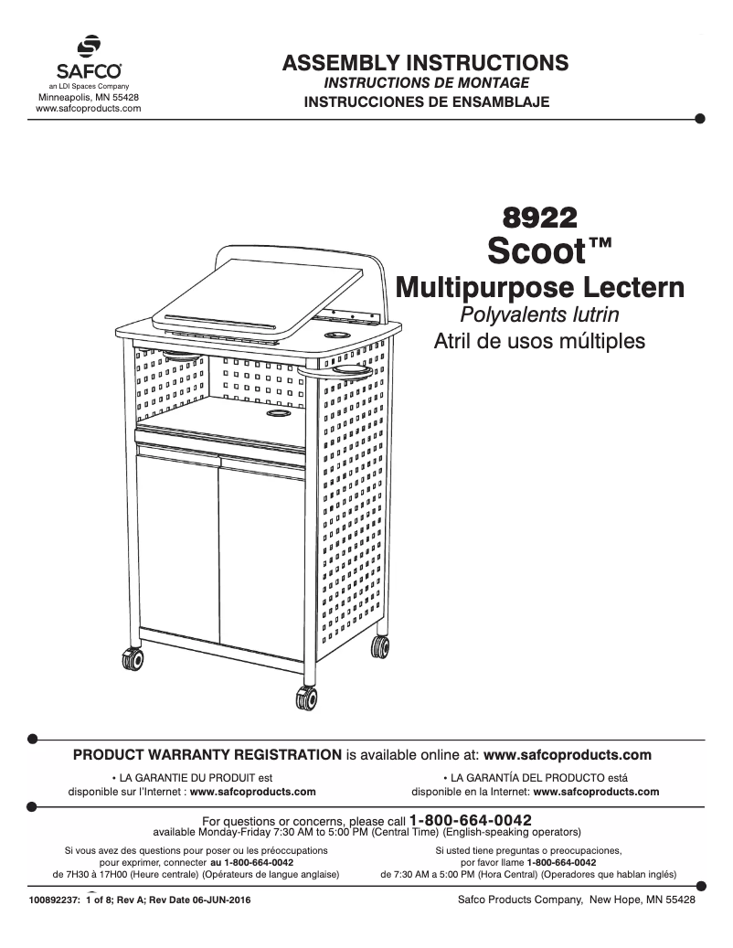 Page n°1 - Manuel utilisateur Safco Scoot 8922