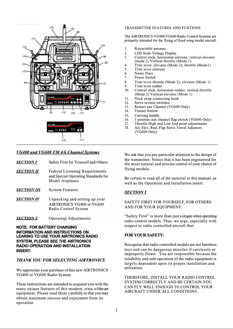 Page 1 de la notice Manuel utilisateur Sanwa VG400