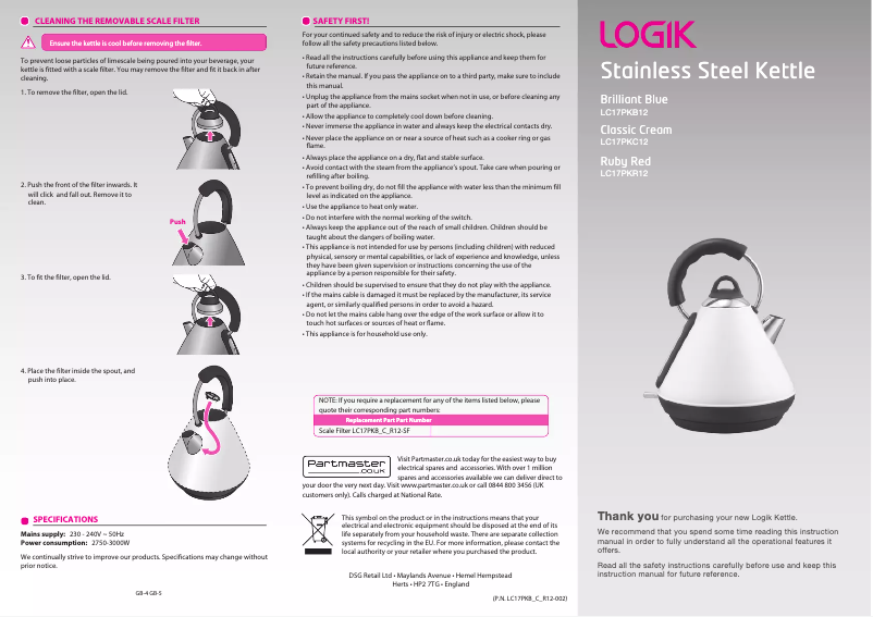 Página 1 del manual Manual de usuario Logik LC17PKB12