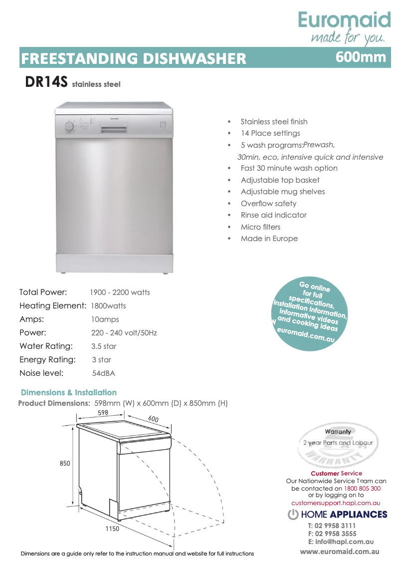 Page n°1 - Fiche technique Euromaid DR14S