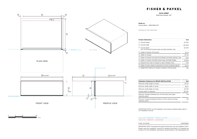 Page n°1 - Fiche technique Fisher & Paykel WB30SDB1-SET