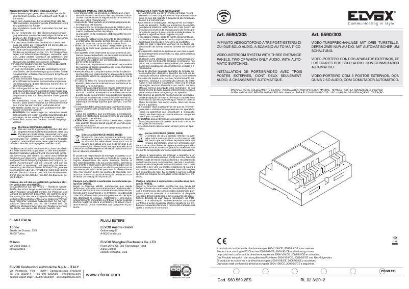 Page 1 de la notice Manuel utilisateur Vimar ELVOX 5590/303