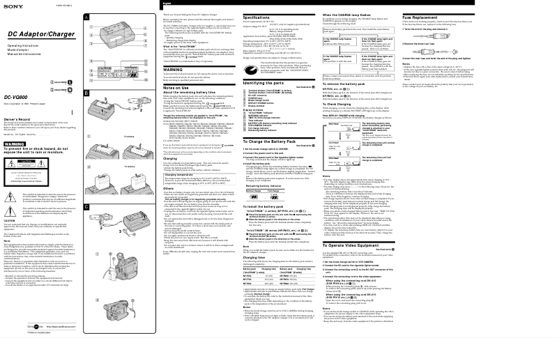 Imagen de la primera página del manual del dispositivo DC-VQ800