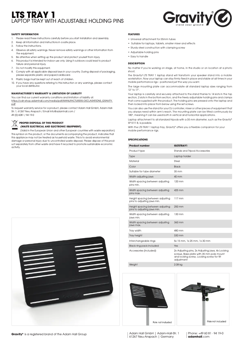 Image de la première page du manuel de l'appareil LTS Tray 1