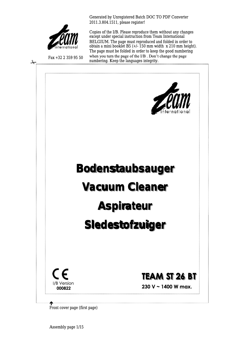 Página 1 del manual Manual de usuario Team ST 26 BT