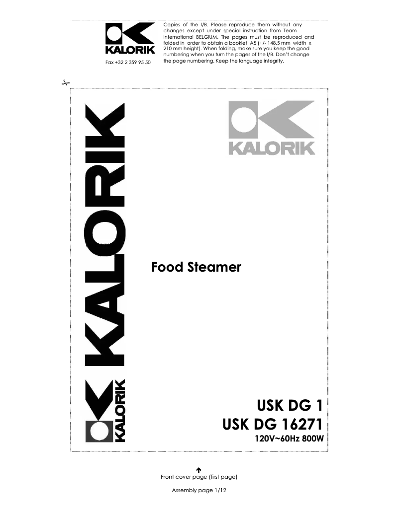 Page 1 de la notice Manuel utilisateur Kalorik DG 1