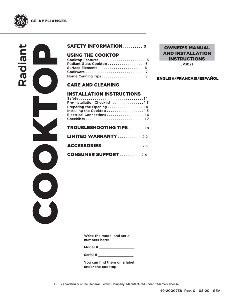 Imagen de la primera página del manual del dispositivo JP3021DPBB