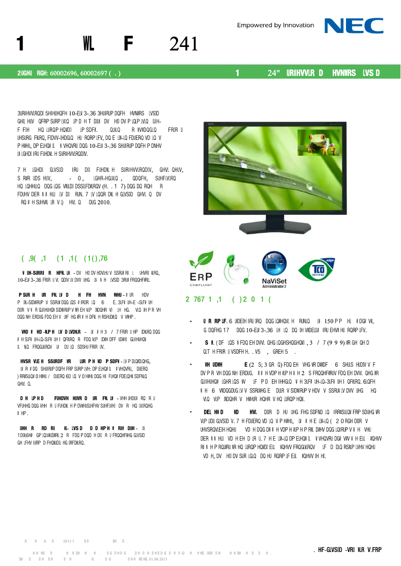 Page 1 de la notice Fiche technique NEC MultiSync PA241W