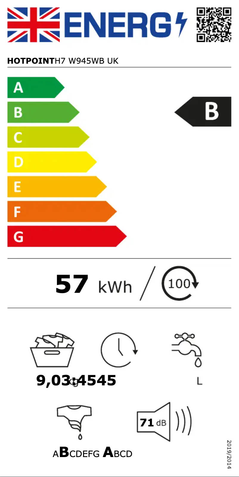 Page n°1 - Label énergétique Hotpoint H7 W945WB UK