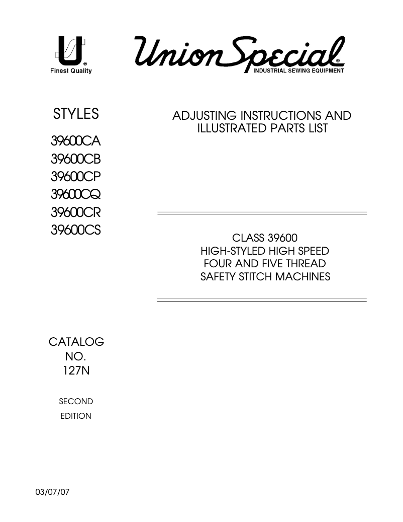 Page 1 de la notice Manuel utilisateur Union Special 39600CQ