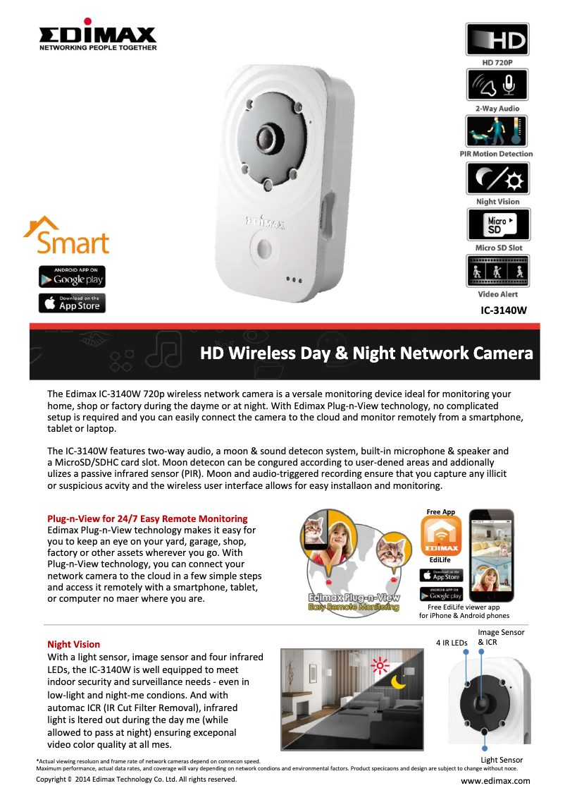 Página 1 del manual Ficha técnica Edimax IC-3140W