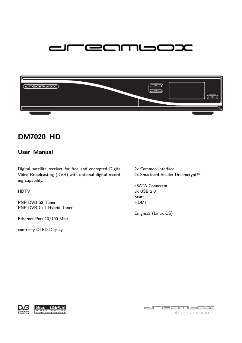 Page n°1 - Manuel utilisateur Dreambox DM7020 HD V2