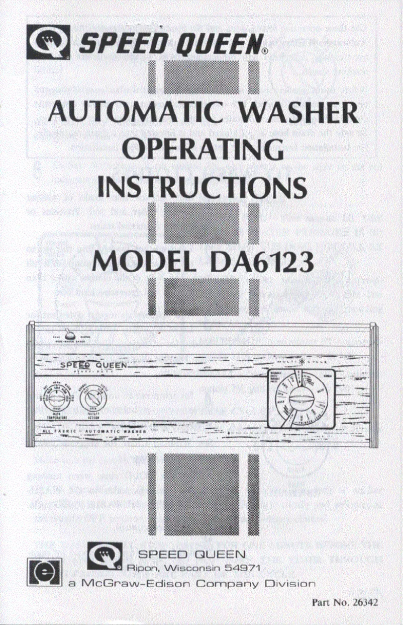 Page 1 de la notice Manuel utilisateur Speed Queen DA6123