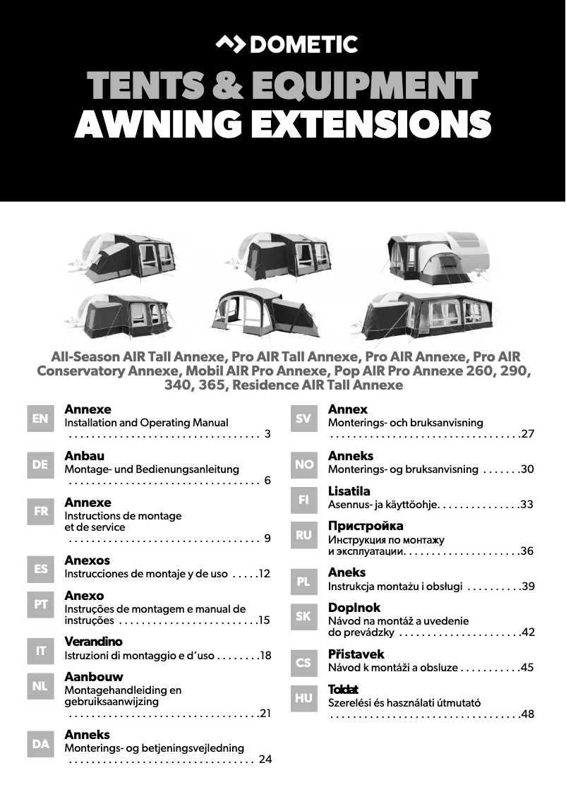 Imagen de la primera página del manual del dispositivo All-Season AIR Tall Annexe