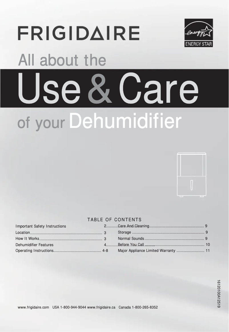 Page 1 de la notice Manuel d'utilisation et d'entretien Frigidaire FFAD3533W1