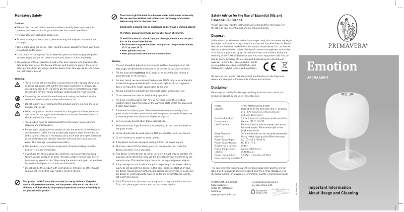 Page n°1 - Manuel utilisateur PRIMAVERA Emotion