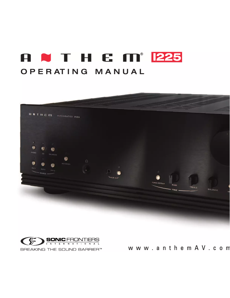 Page n°1 - Manuel utilisateur Anthem Integrated 225