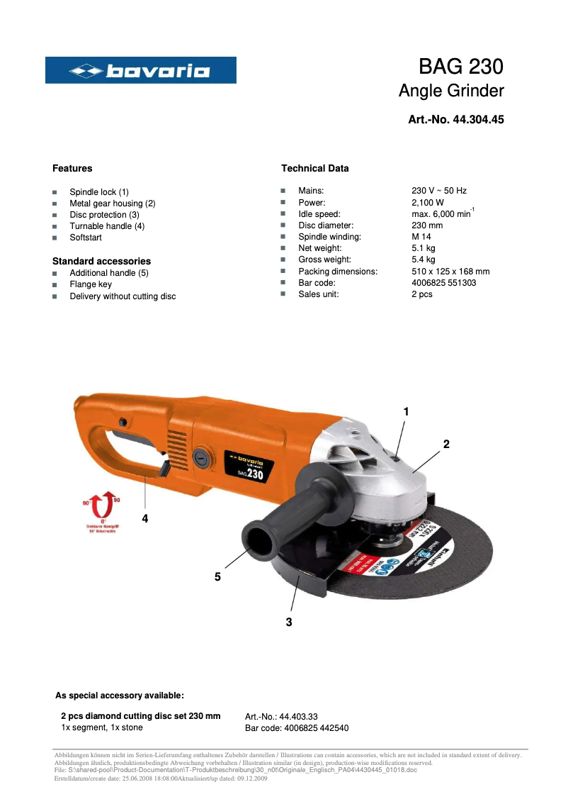 Page 1 of the manual User Manual Bavaria by Einhell BAG 230