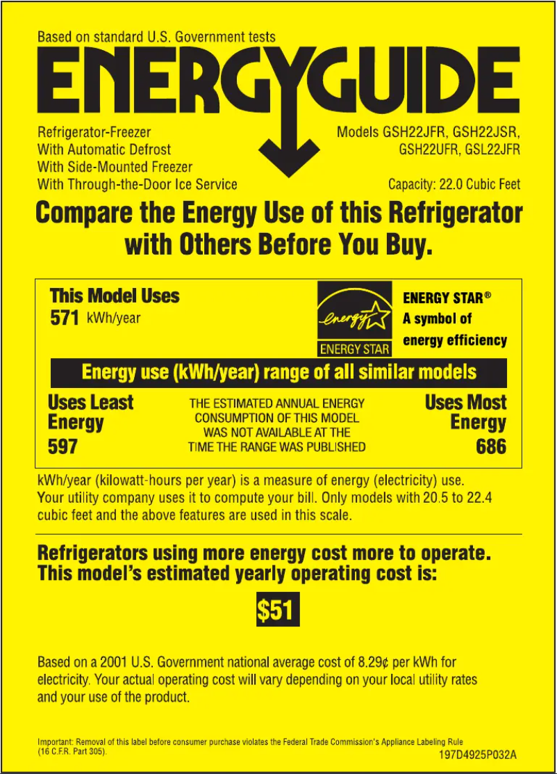 Page n°1 - Label énergétique GE GSH22JFRCC