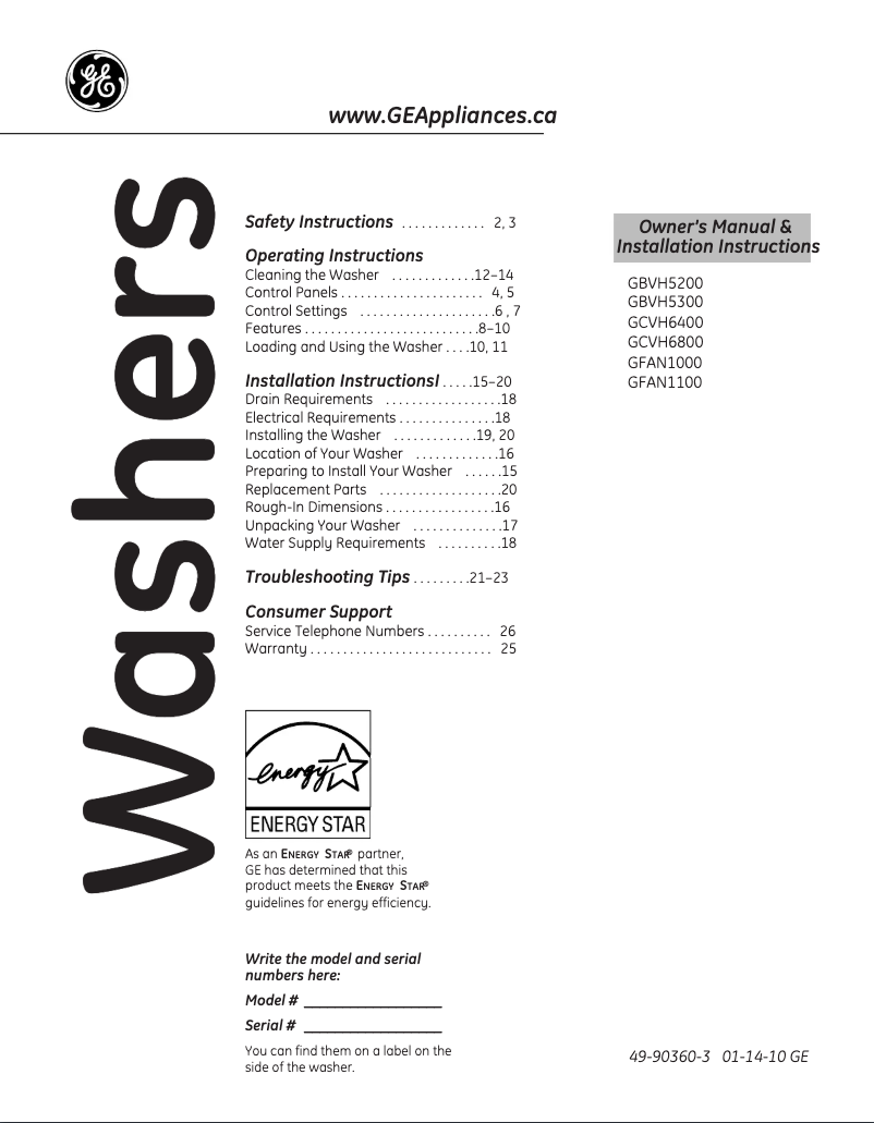 Page 1 de la notice Manuel utilisateur GE GCVH6800JMS