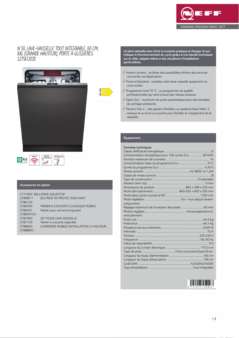 Page n°1 - Fiche technique Neff S275ECX12E