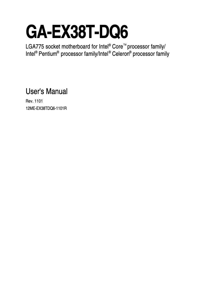 Page 1 de la notice Manuel utilisateur Gigabyte GA-EX38T-DQ6