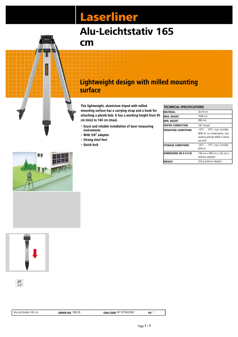 Page n°1 - Manuel utilisateur Laserliner Alu-Lightweight Tripod