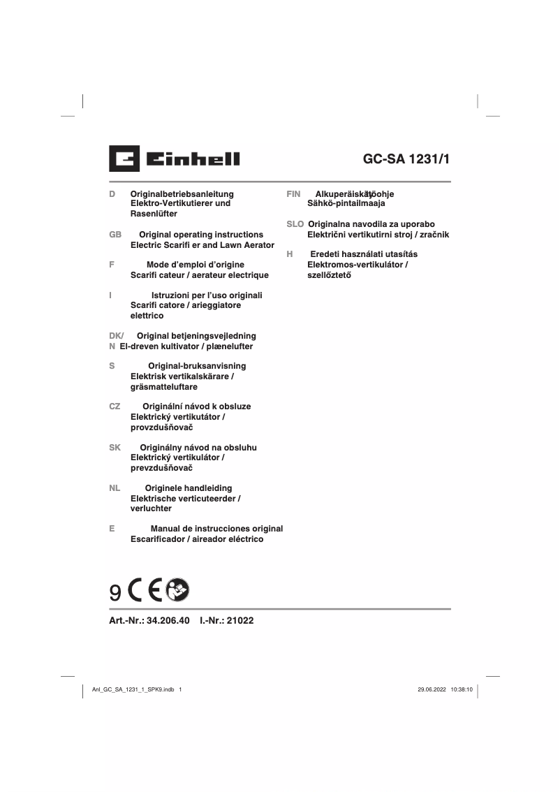 Page n°1 - Manuel utilisateur Einhell GC-SA 1231/1