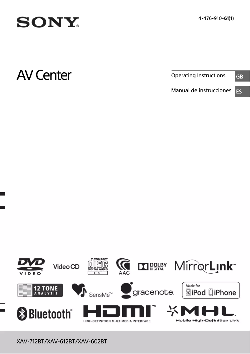 Image de la première page du manuel de l'appareil XAV-712BT