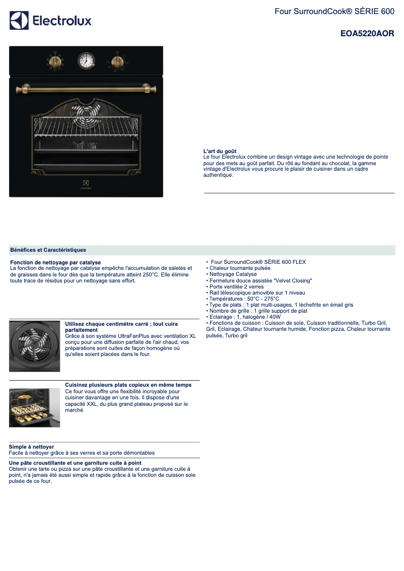 Page n°1 - Fiche technique Electrolux EOA5220AOR