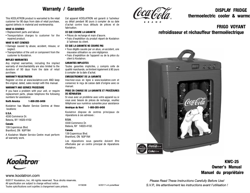 Page n°1 - Manuel utilisateur Coca-Cola KWC-25
