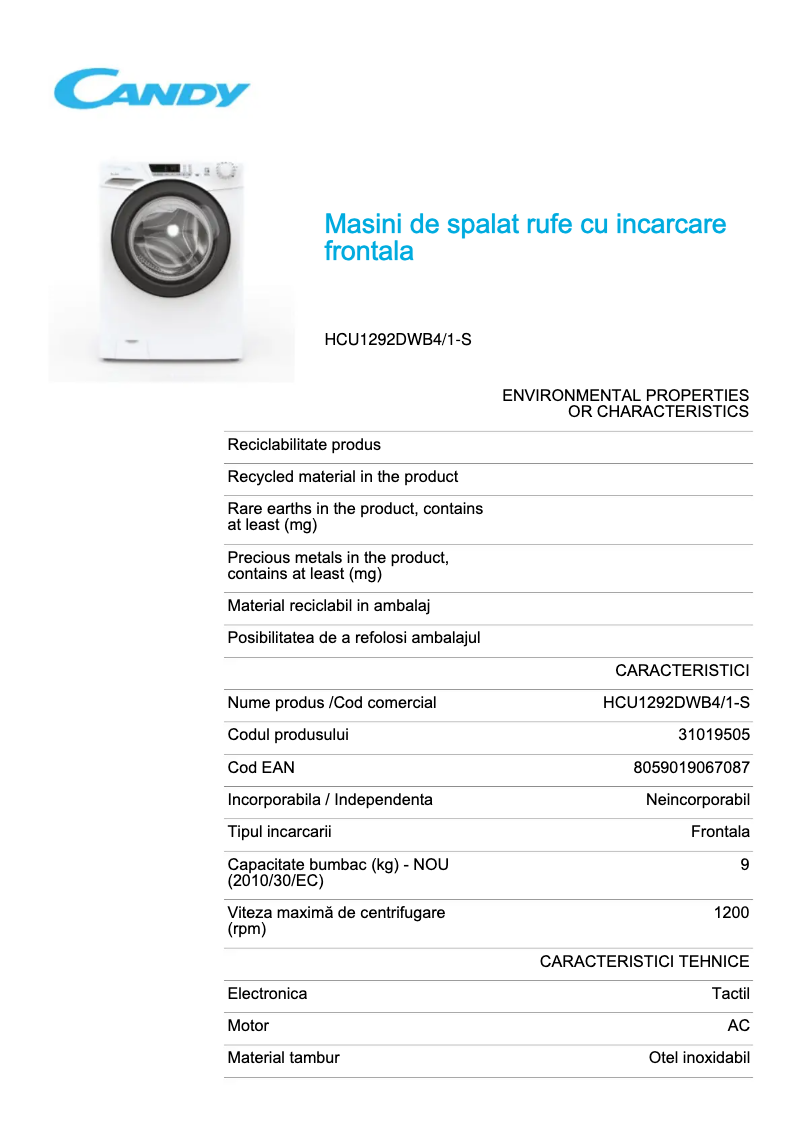 Image de la première page du manuel de l'appareil HCU1292DWB4/1-S