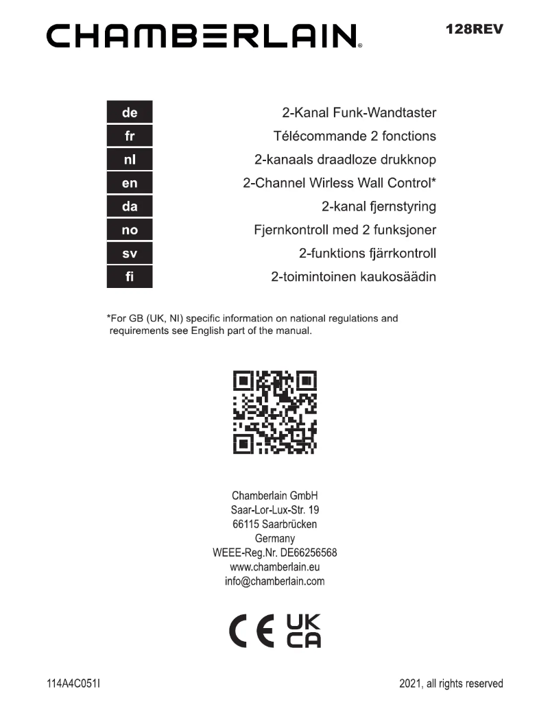 Page 1 de la notice Manuel utilisateur Chamberlain 128REV