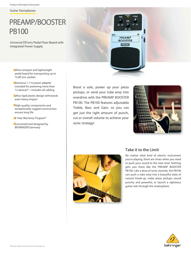 Page 1 de la notice Fiche technique Behringer Preamp Booster PB100