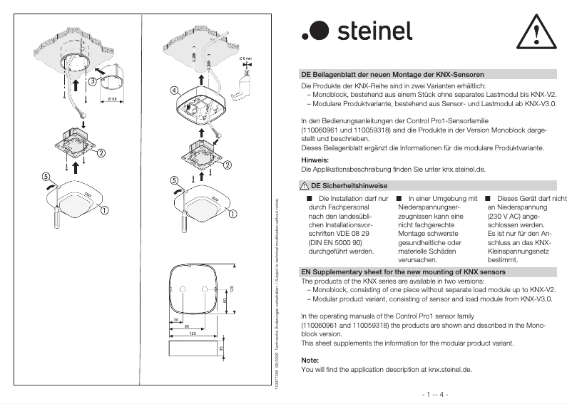 Page 1 de la notice Guide de démarrage rapide Steinel DualTech KNX