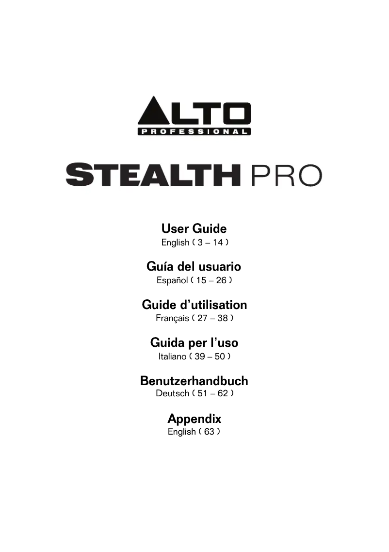 Page 1 de la notice Manuel utilisateur Alto Stealth Pro
