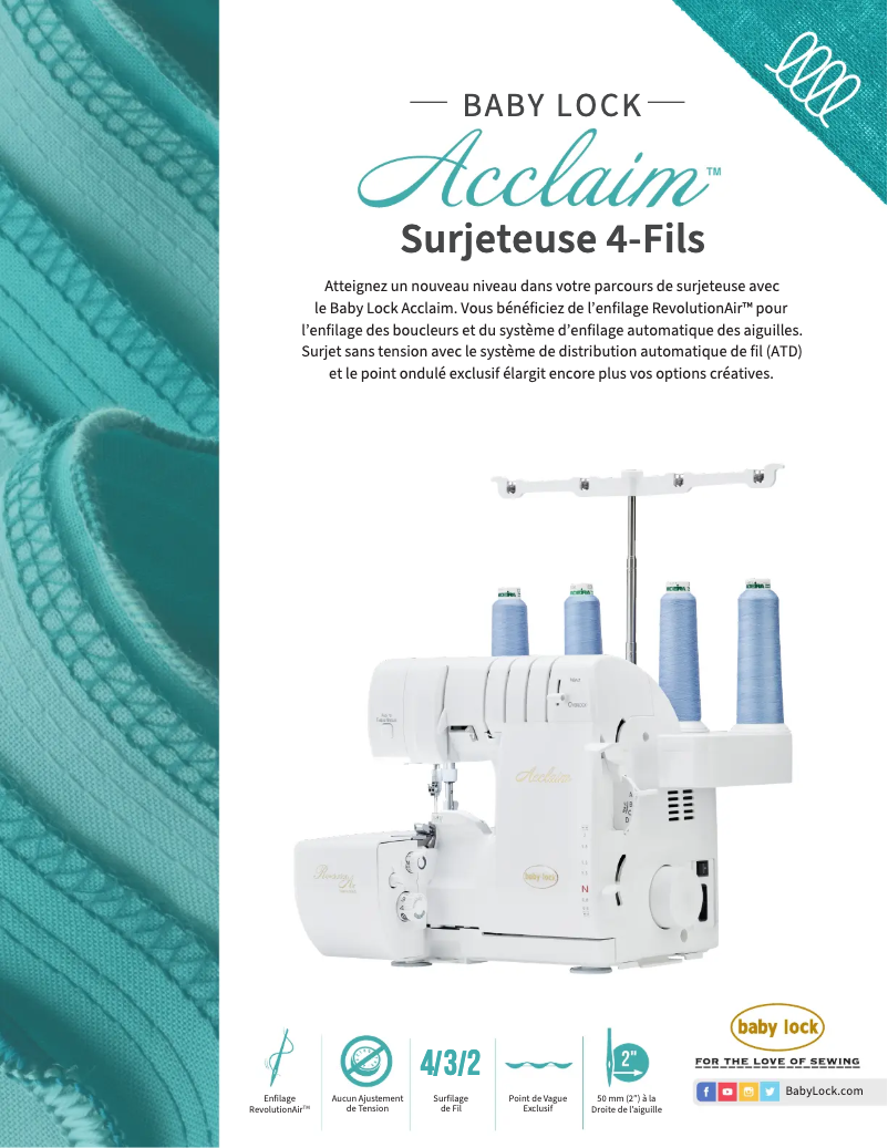 Page 1 de la notice Fiche technique Baby Lock Acclaim
