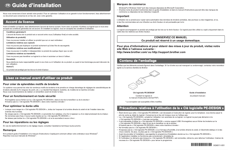 Page 1 de la notice Guide d'installation Brother PE-Design Plus 2