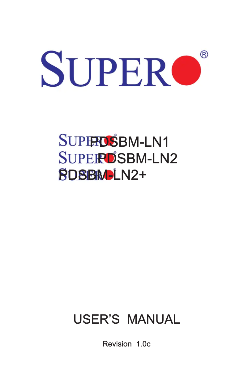 Page 1 de la notice Manuel utilisateur Supermicro PDSBM-LN1