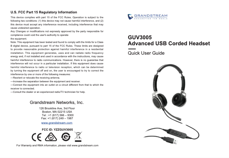 Page 1 de la notice Guide de démarrage rapide Grandstream GUV3005