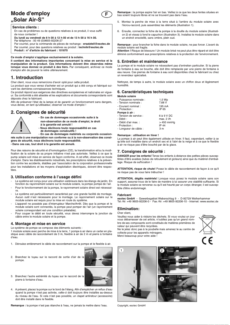 Página 1 del manual Manual de usuario Esotec Solar Air-S