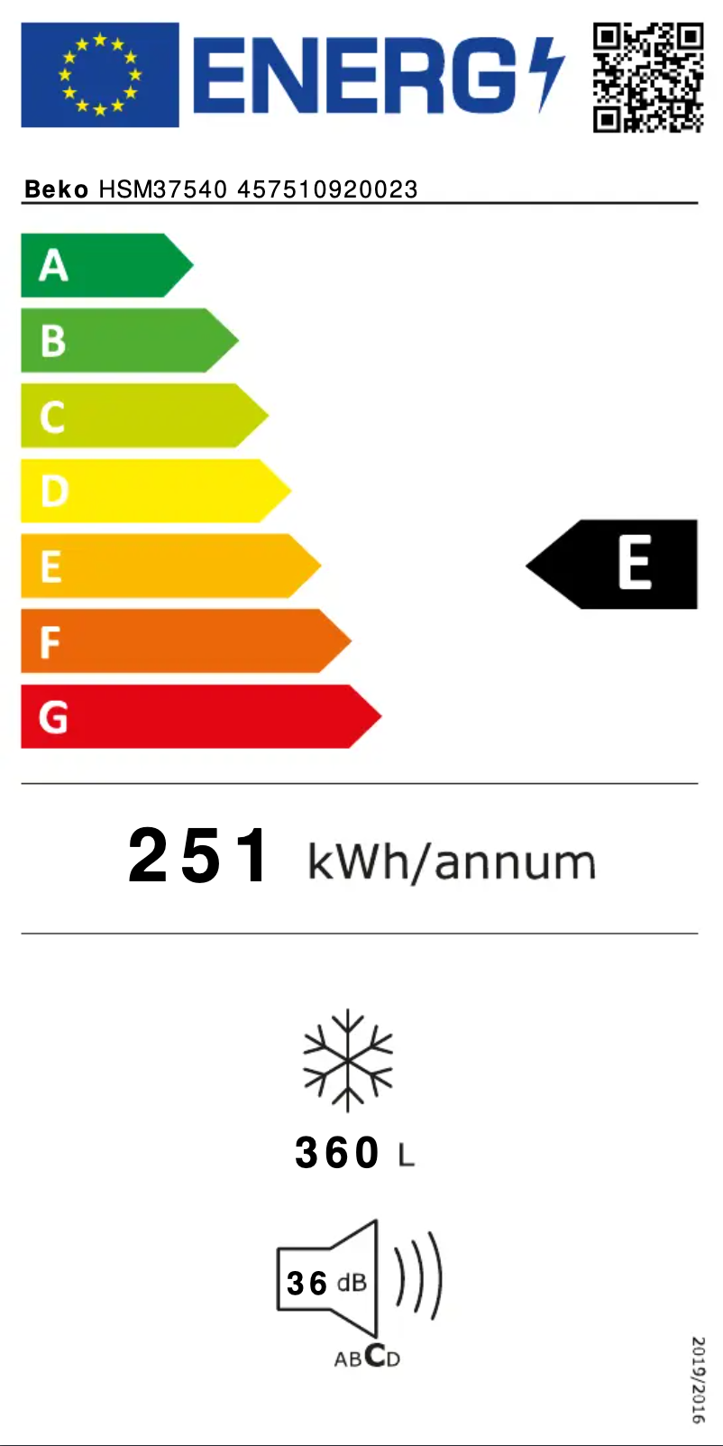 Page 1 de la notice Label énergétique Beko HSM37540