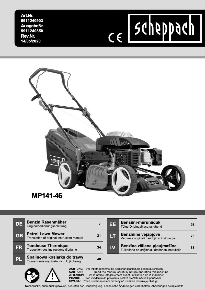 Page 1 de la notice Manuel utilisateur Scheppach MP141-46