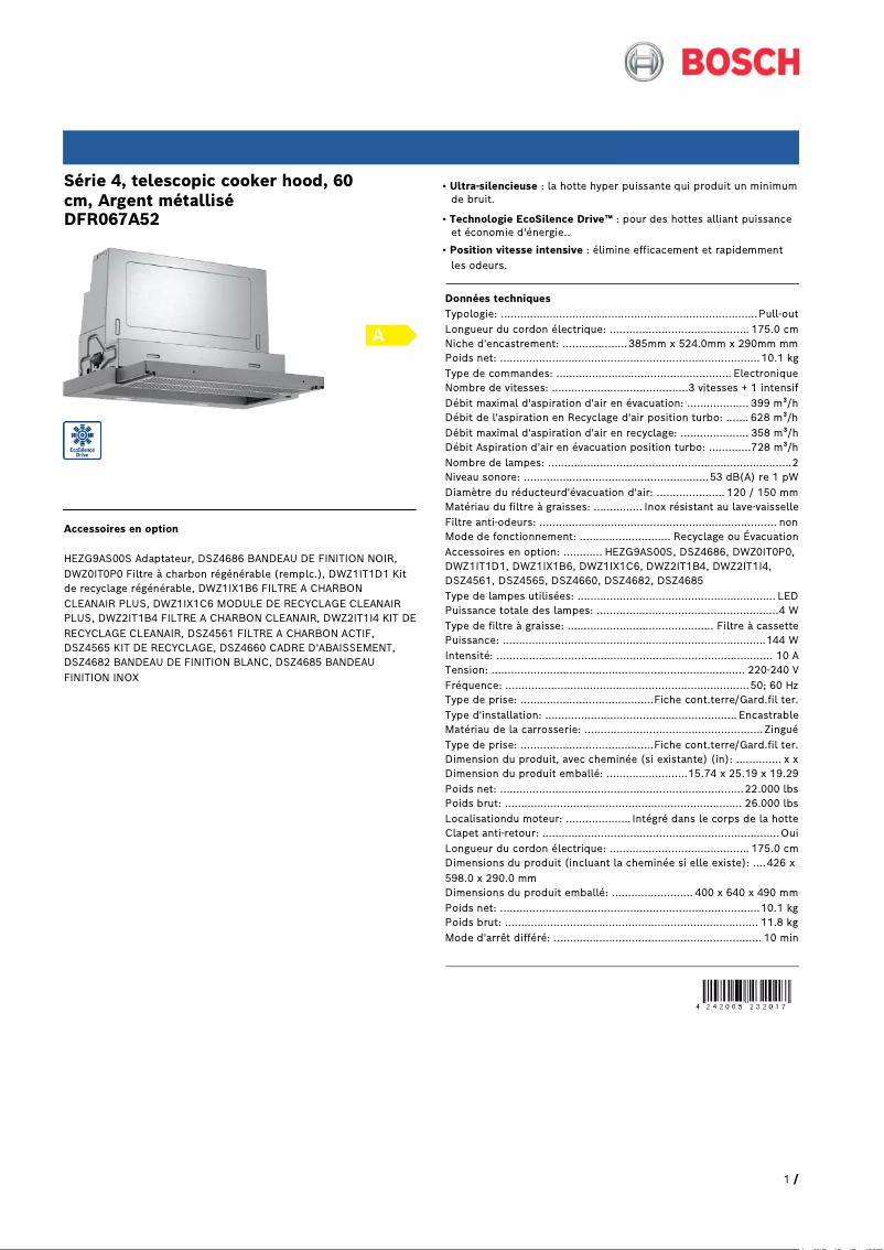 Página 1 del manual Ficha técnica Bosch DFR067A52