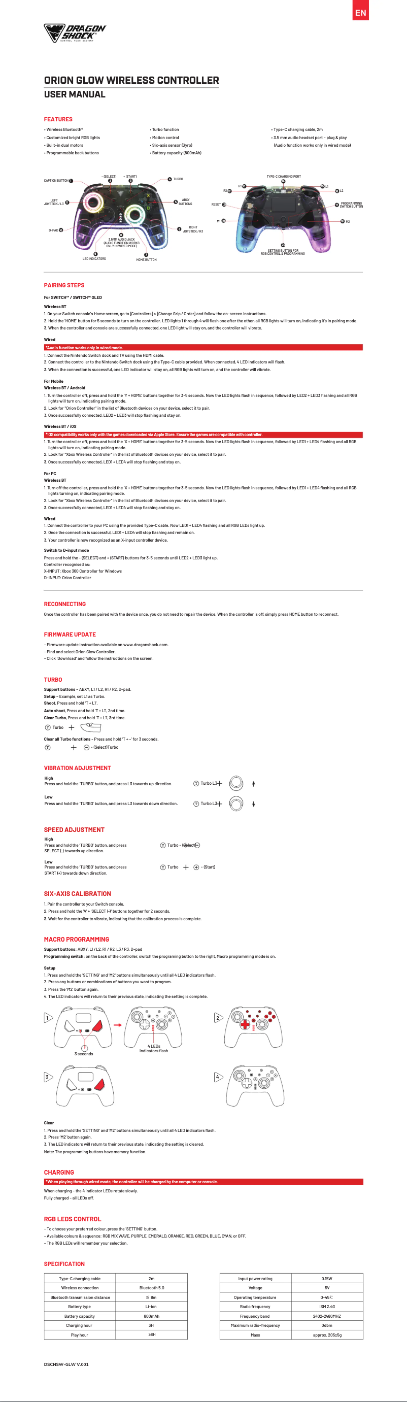 Page n°1 - Manuel utilisateur Dragonshock Orion Glow