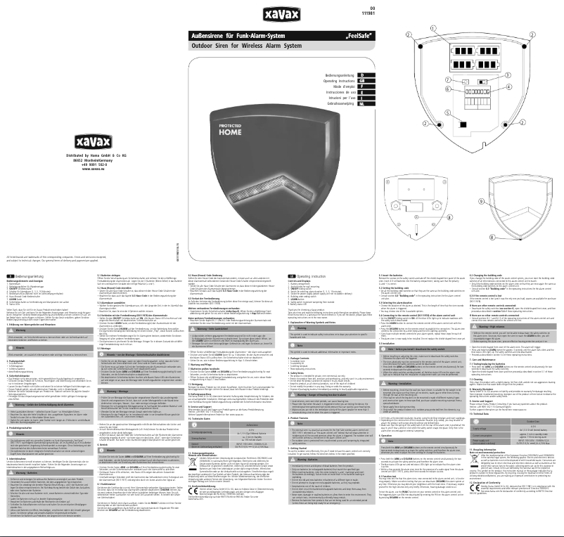 Page 1 de la notice Manuel utilisateur Xavax 00111981